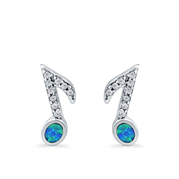 Musical Note Stud Earrings Lab Created Blue Opal 925 Sterling Silver (12mm)